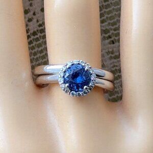 Brilliant Earth Vienna Sapphire Diamond Halo Engagement Ring & Wedding Band Set